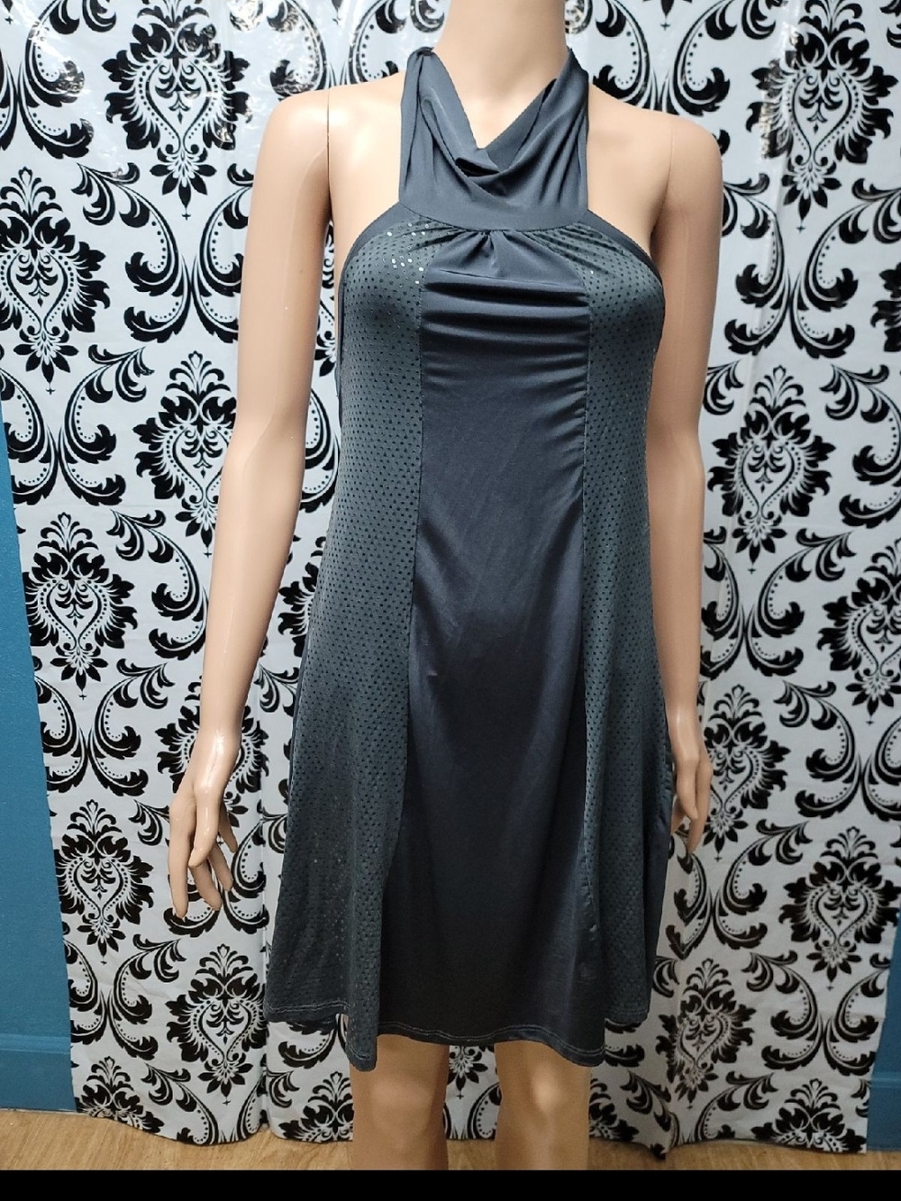 Ju-Ju-Be Charcoal Gray Halter A-Line Mini Dress